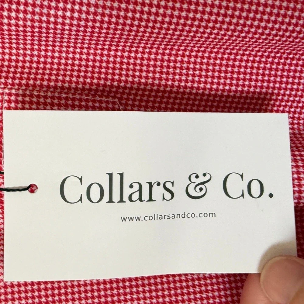 Collars & Co Mens Dress Collar Polo Shirt Red White Houndstooth Small NWT NEW